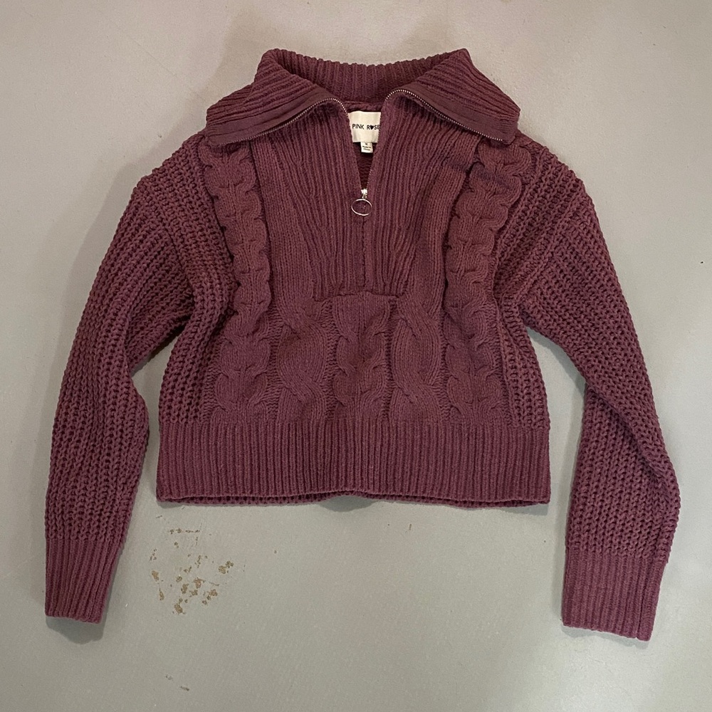Pink Rose Maroon Cable Knit Turtleneck Sweater